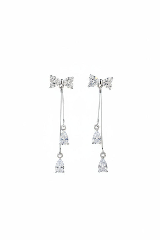 Silver Bow CZ Drop Earrings