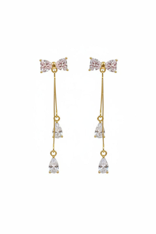 Golden Bow CZ Drop Earrings