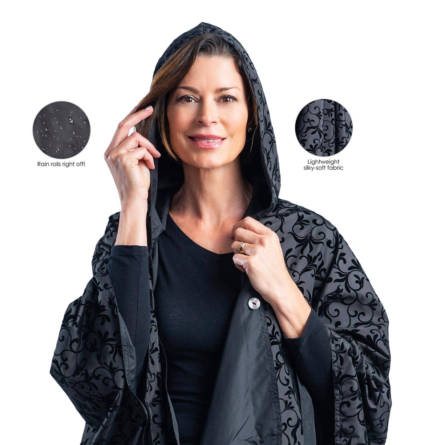 Black Velvet Swirls Rain Travel Cape