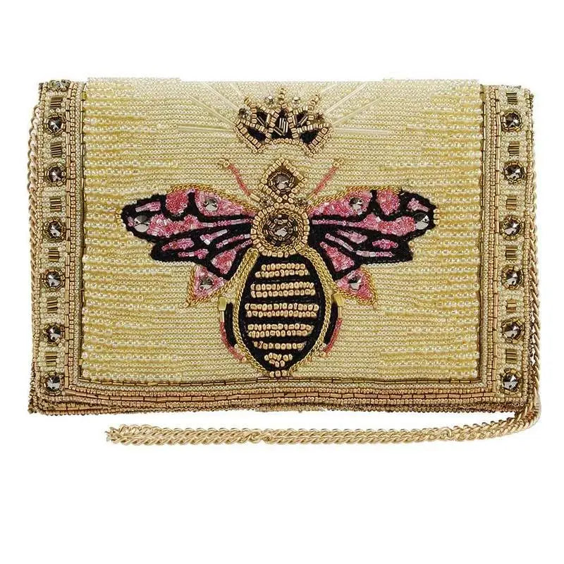 Buzzed Beaded Bee with Crown Crossbody Clutch Handbag