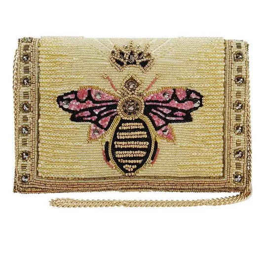 Buzzed Beaded Bee with Crown Crossbody Clutch Handbag