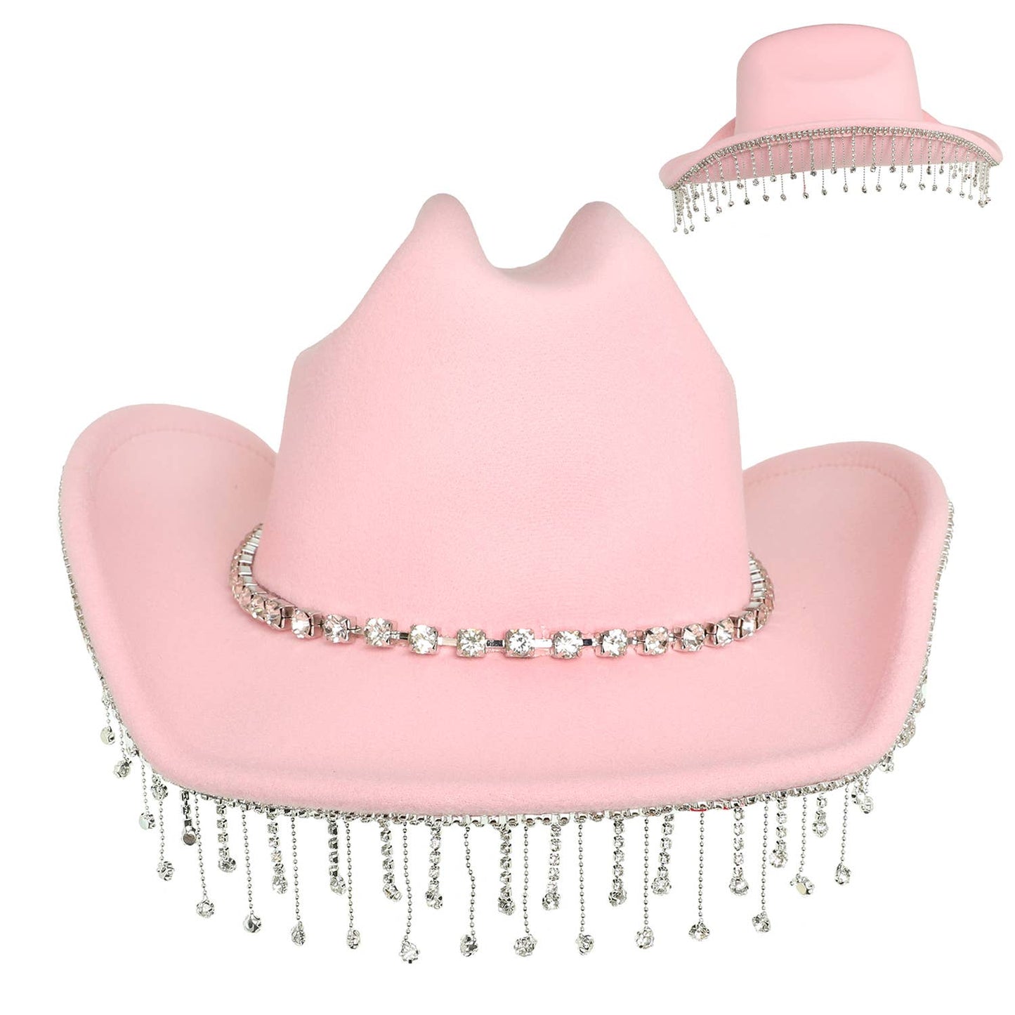Pink Rhinestone Fringe Felt Cowboy Hat