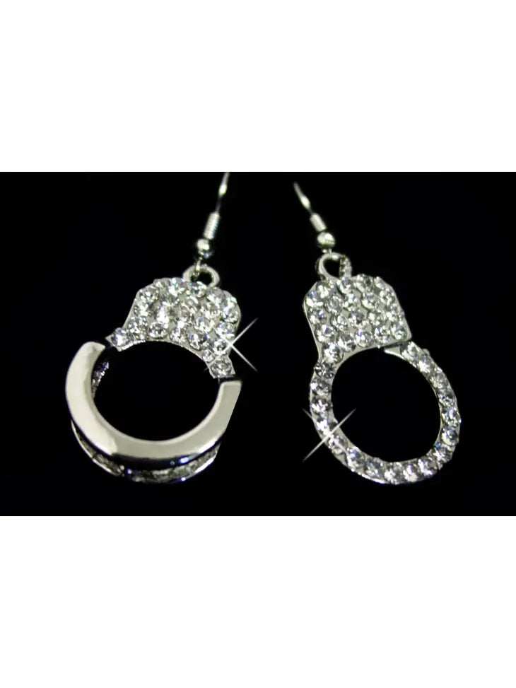 Silver Handcuffs with Stones Earrings