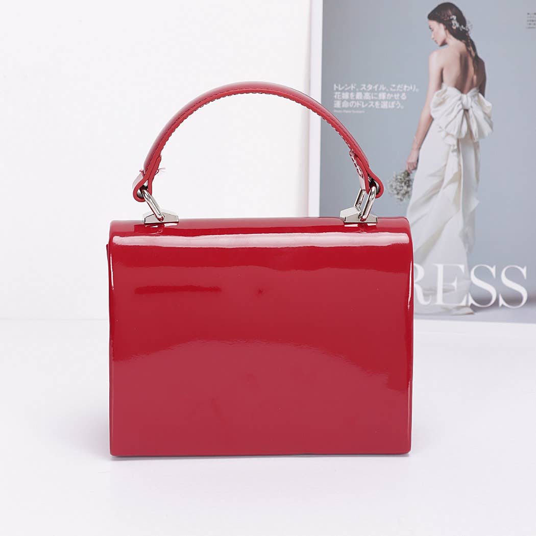 Enamel Rhinestone Ribbon Top Handle Clutch