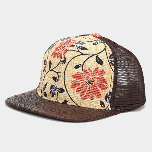 Floral Print Straw Breathable Baseball Cap