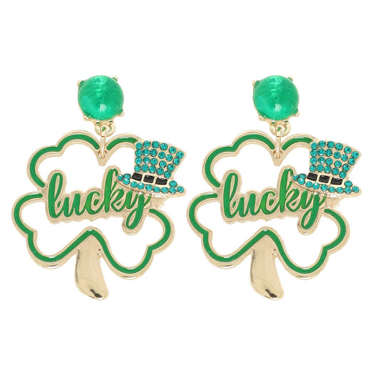 Saint Patrick's Shamrock Gemstone Metal Earrings