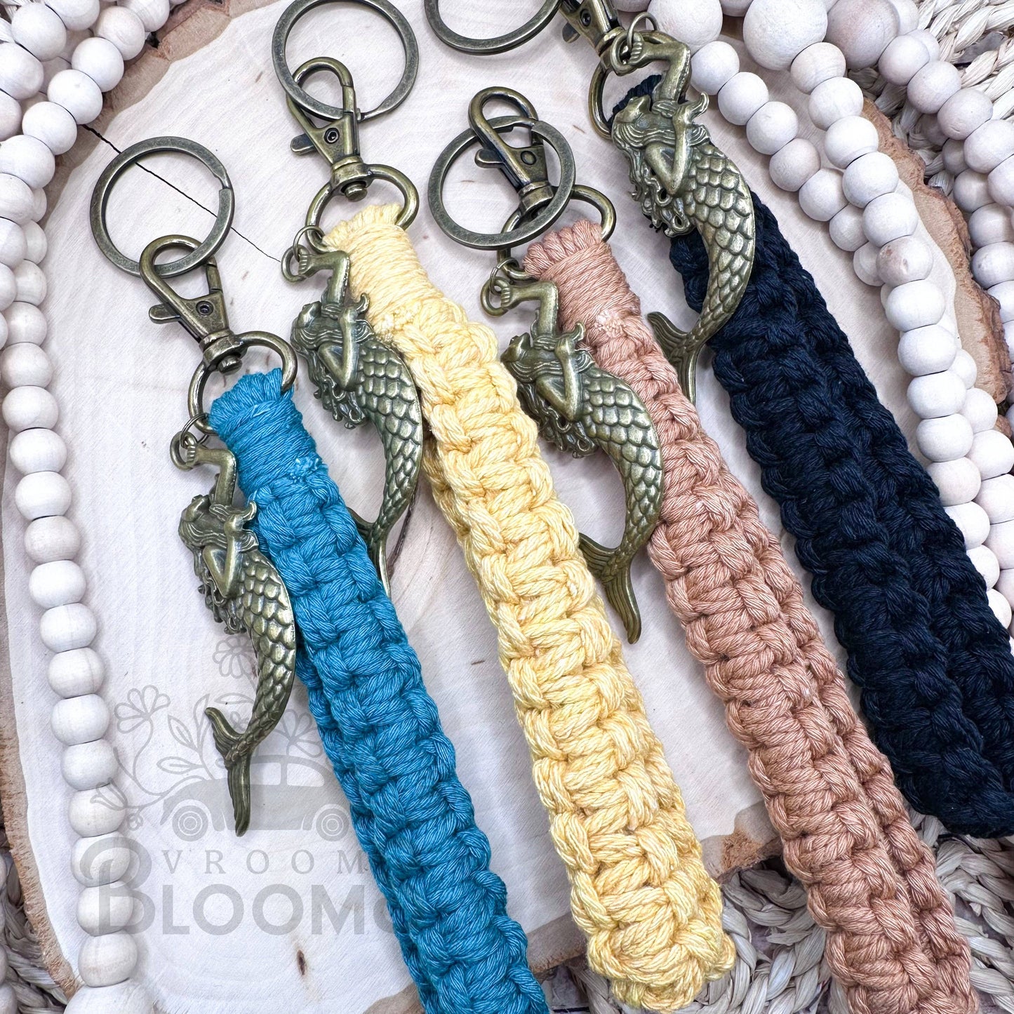 Macrame Wristlet with Large Bronze Mermaid Charm