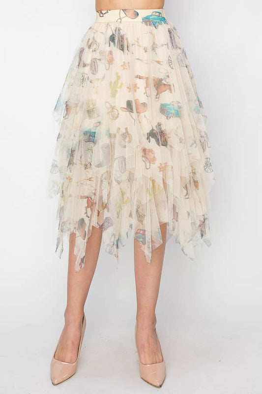 Dreamy Tiered Tulle Midi Skirt With Floaty Hem