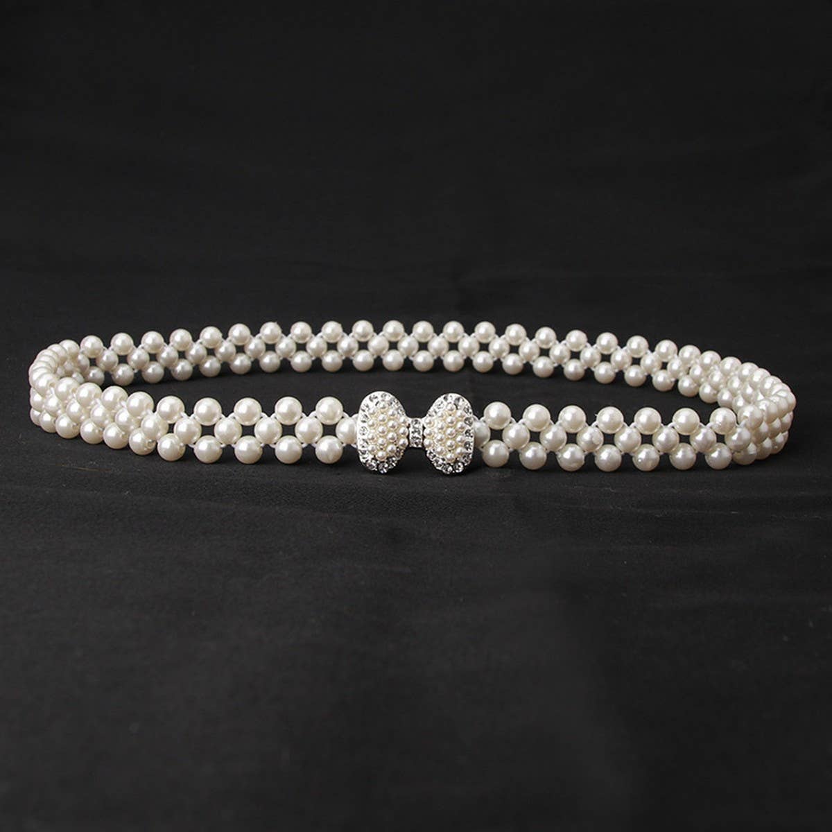 Pearl Woven Elastic Belt w/ Rhinestone Alloy Buckles