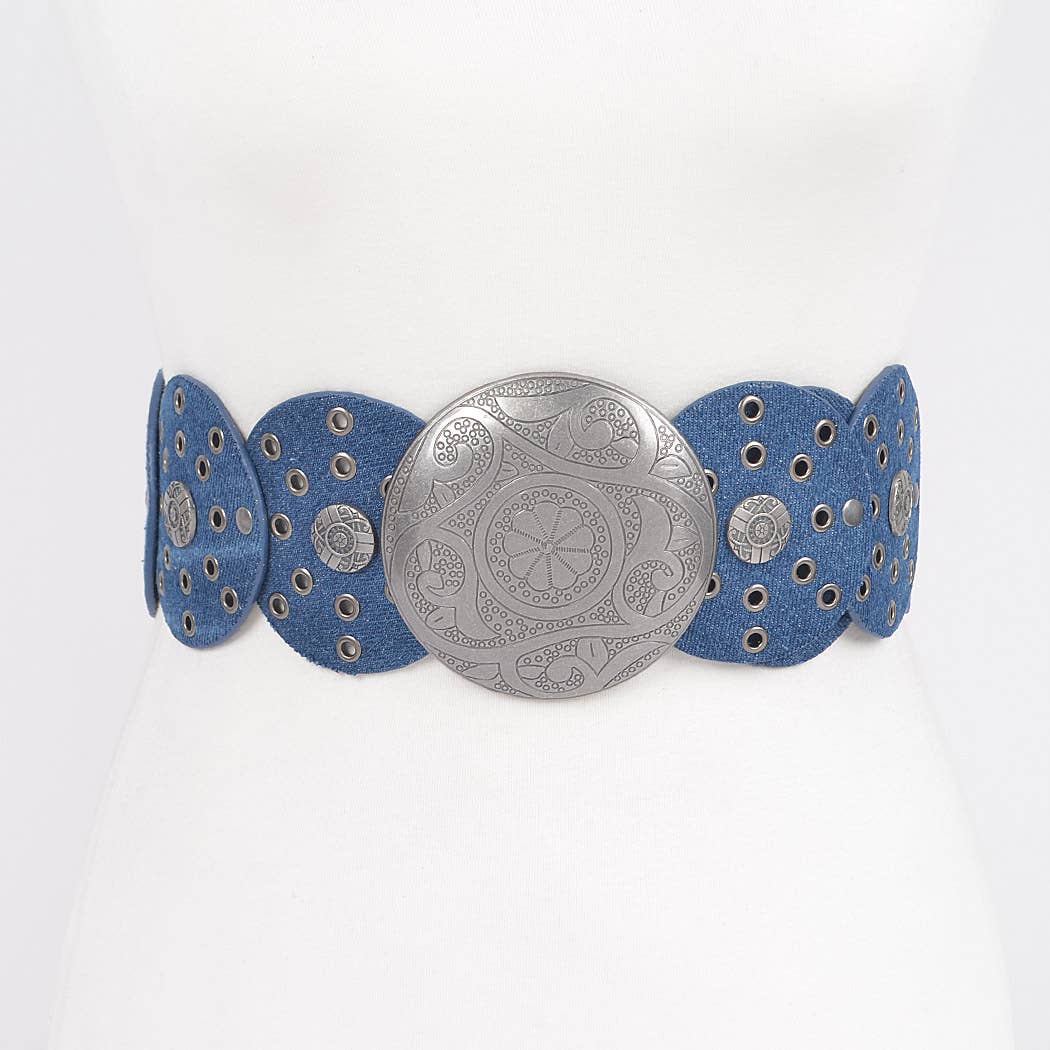 Denim Multi Eyelet Rounds Western Belt