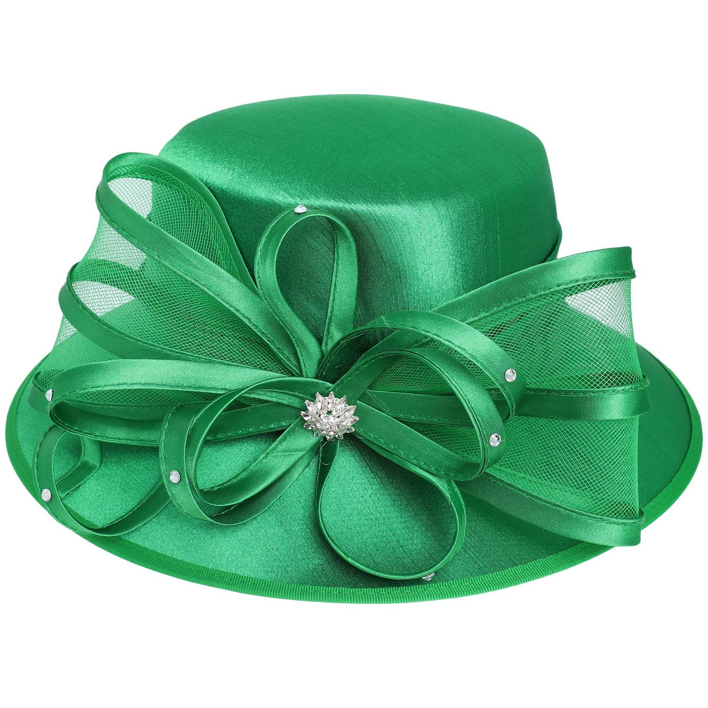 Emerald Elegance Ribbon Hat