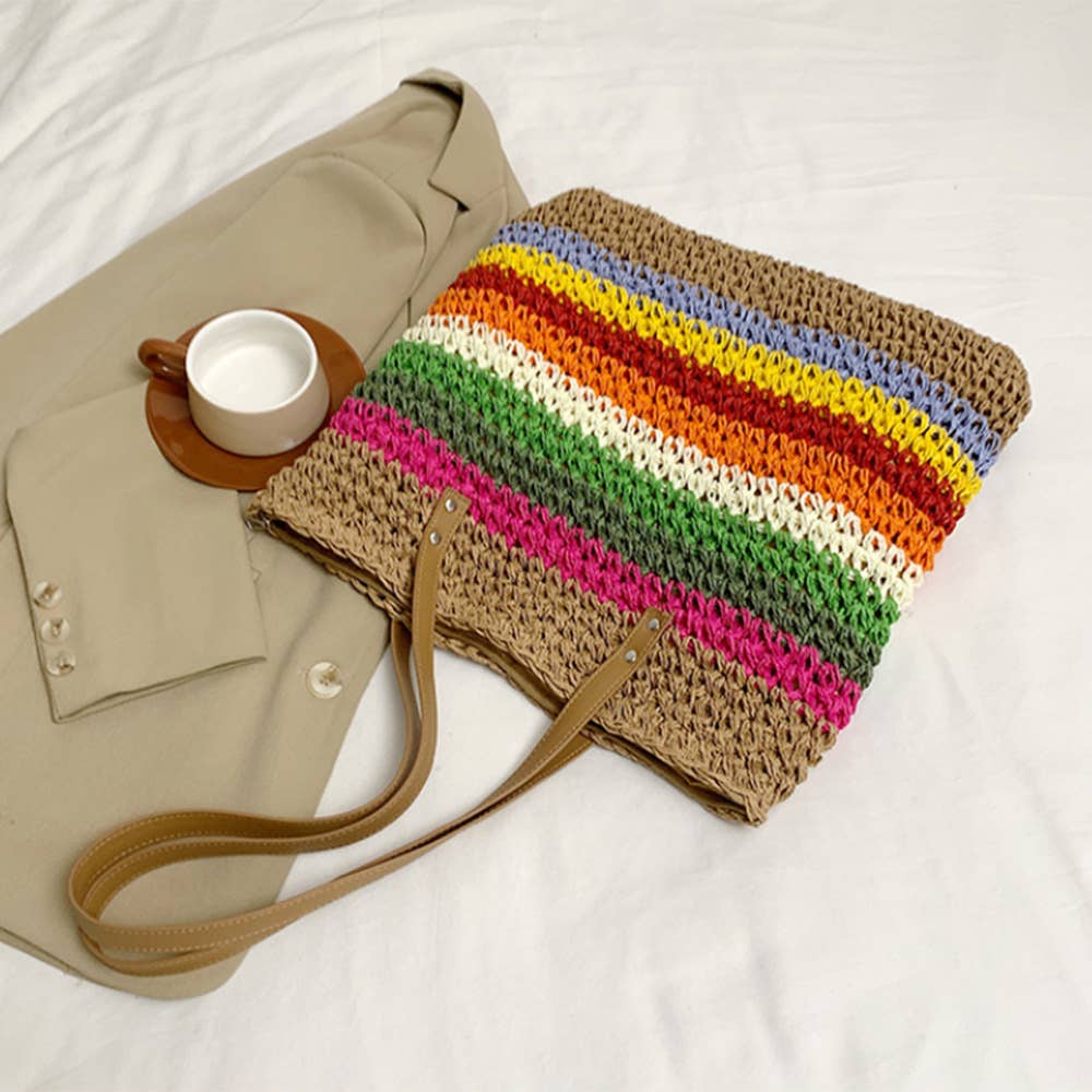 Colorful Striped Contrasting Woven Bag