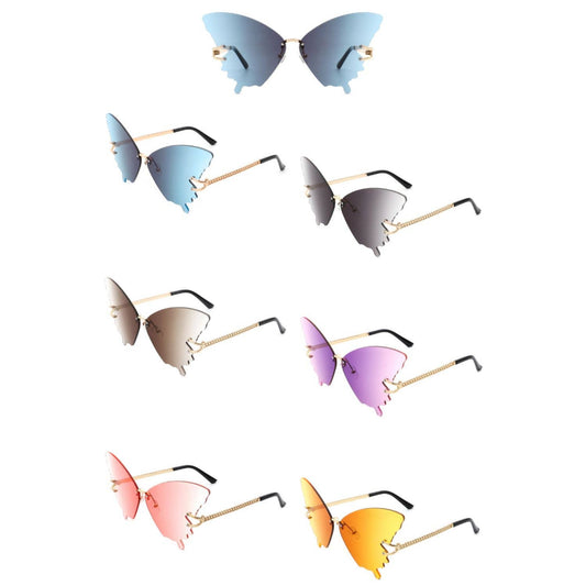 Rimless Oversize Butterfly Tinted Fashion Women Sunglasses