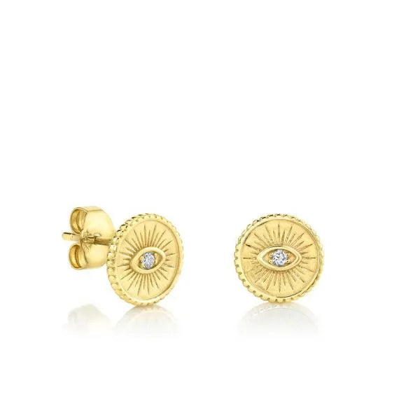 CZ Evil Eye Gold Post Earrings