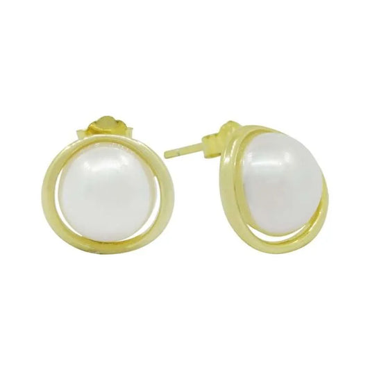 Gold Lined Pearl Stud Earrings