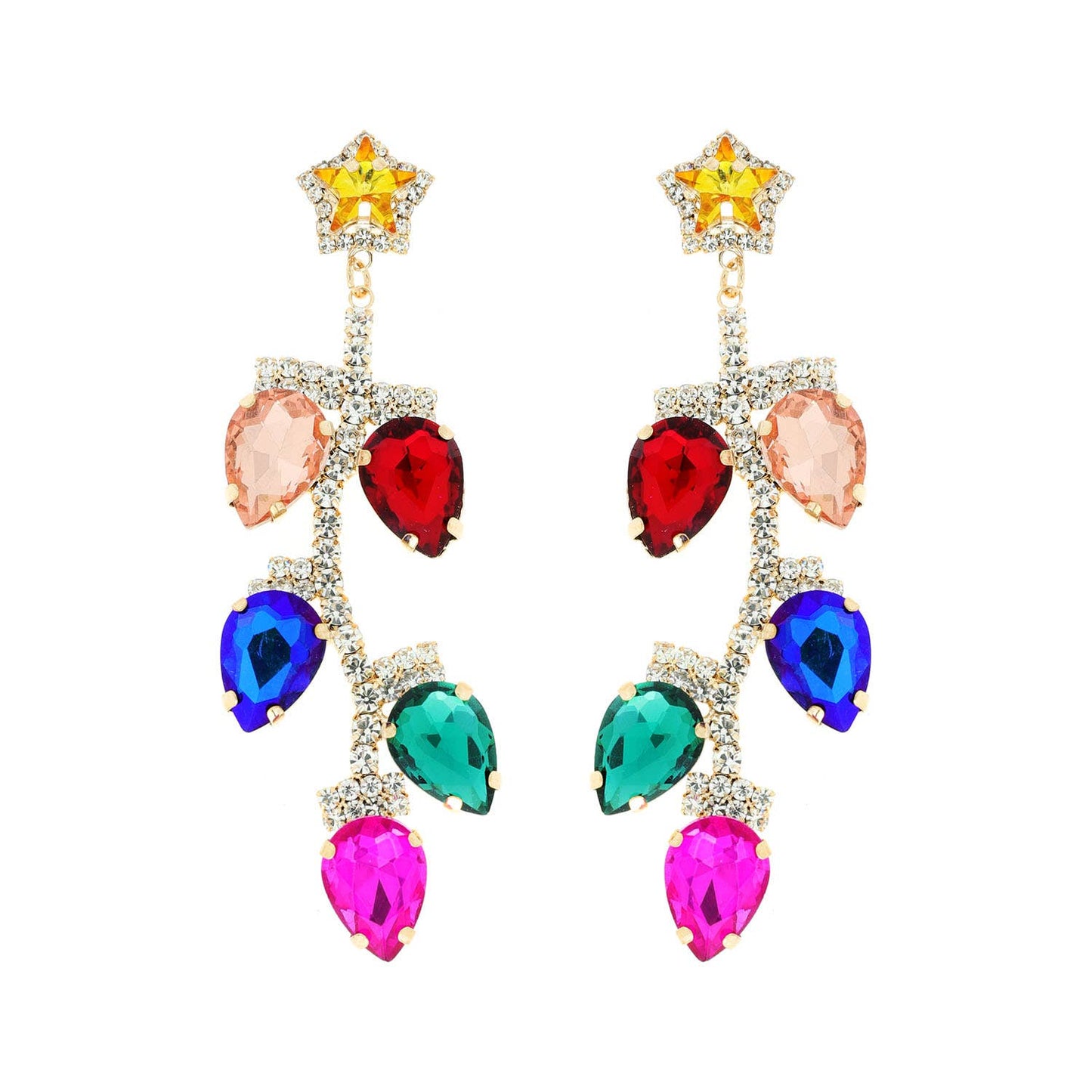 Jeweled Crystal Christmas Lights Dangle Earrings