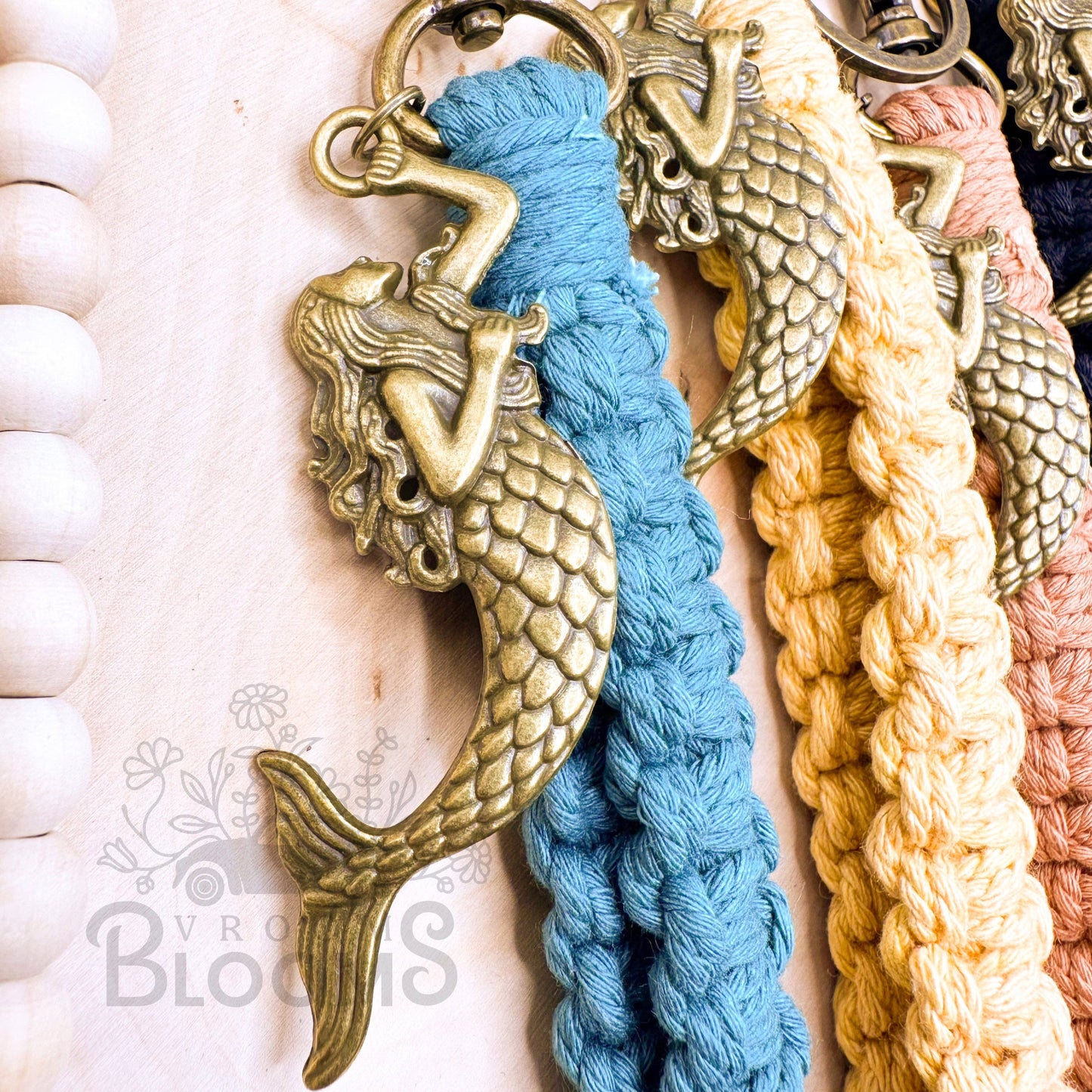 Macrame Wristlet with Large Bronze Mermaid Charm