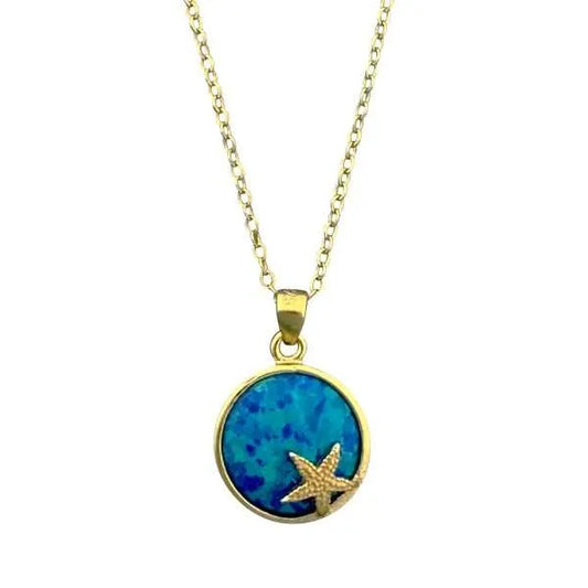 Blue Opal Gold Starfish Necklace