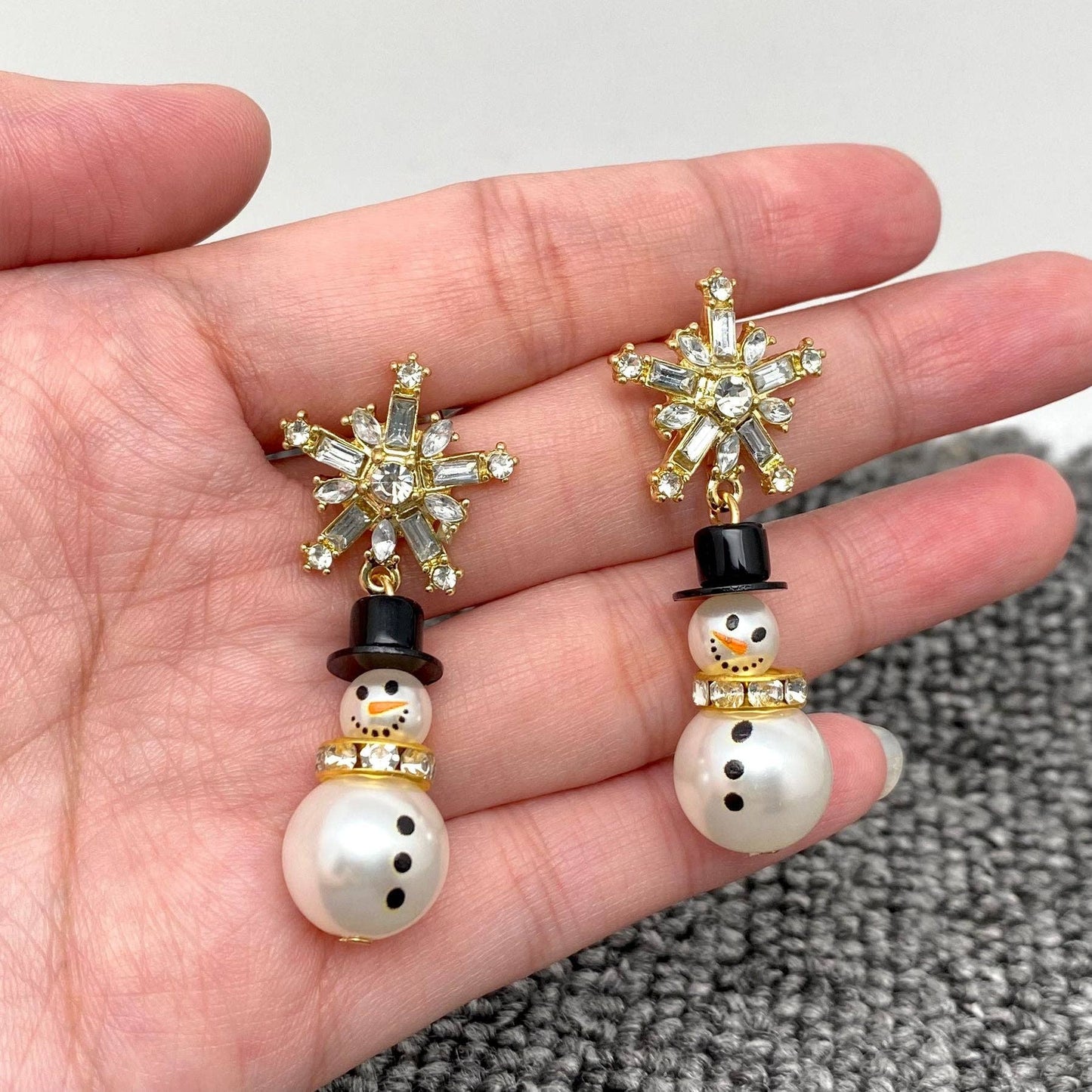Sparkling Snowman Snowflake Earrings