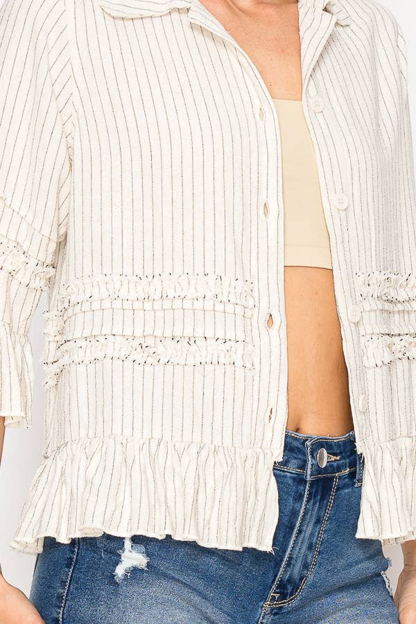 Pinstripe Top with Ruffles