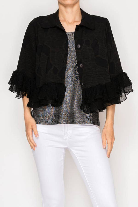 Cropped Button-up Ruffled Detailed Jacket