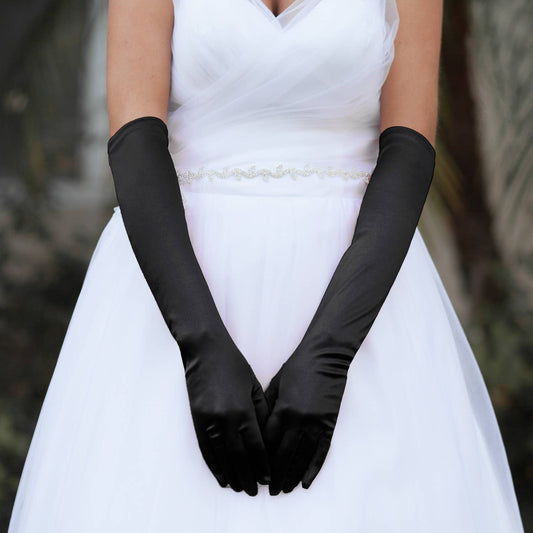Black Women's Satin Elbow Gloves