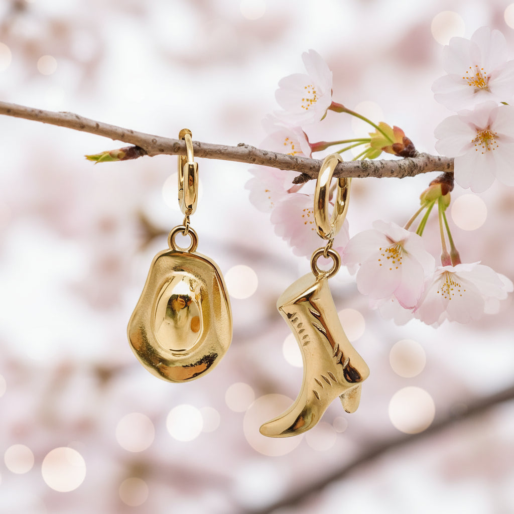 Western Cowgirl Hat & Boot Huggie Earrings