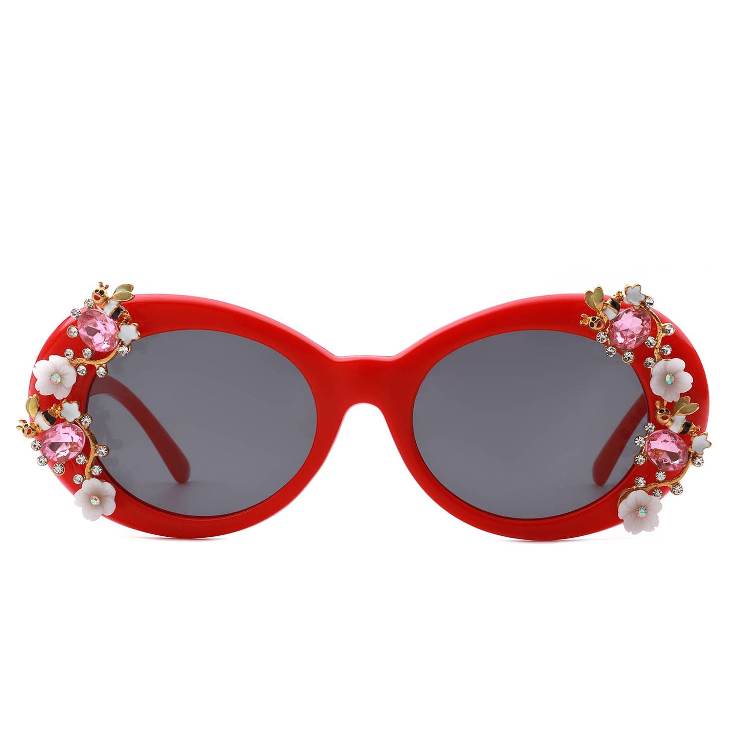 Women Oval Round Floral Design Fashion Sunglasses