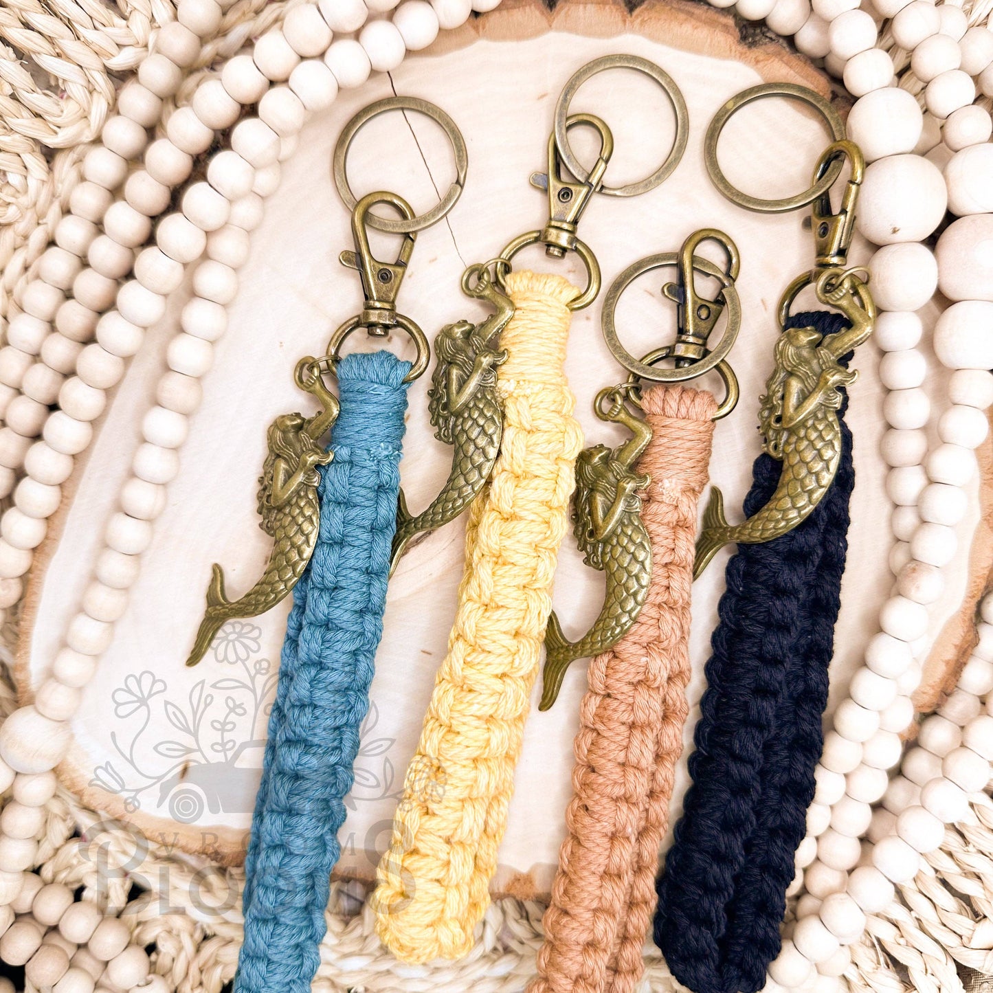 Macrame Wristlet with Large Bronze Mermaid Charm