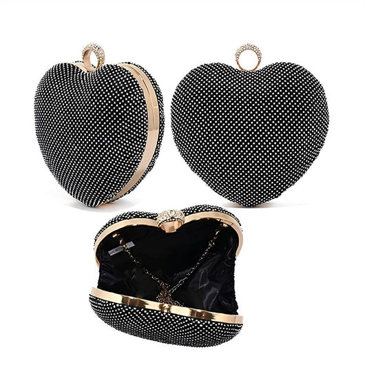 Heart Rhinestone Ring Clutch Evening Bag