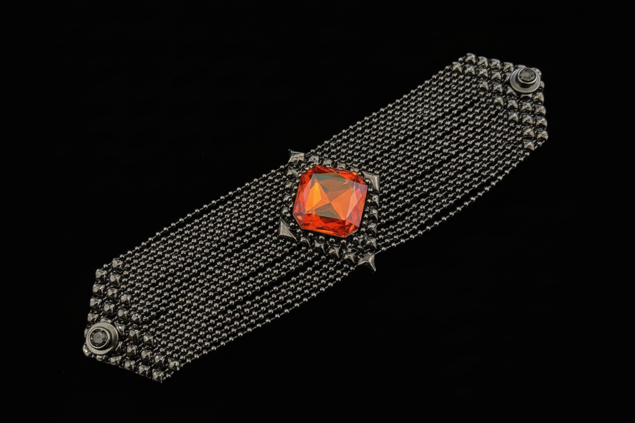 Black Chrome Liquid Metal Stone Braclet