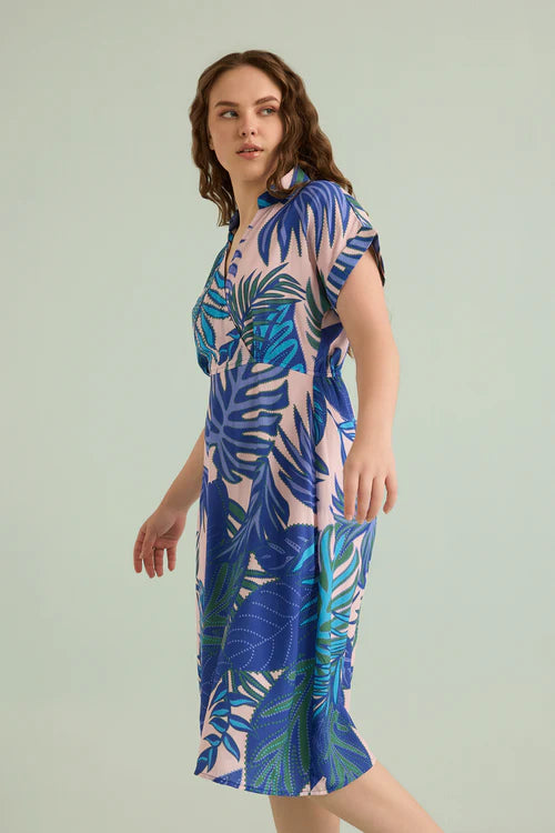 Island Breeze Shirt Dress In Blue