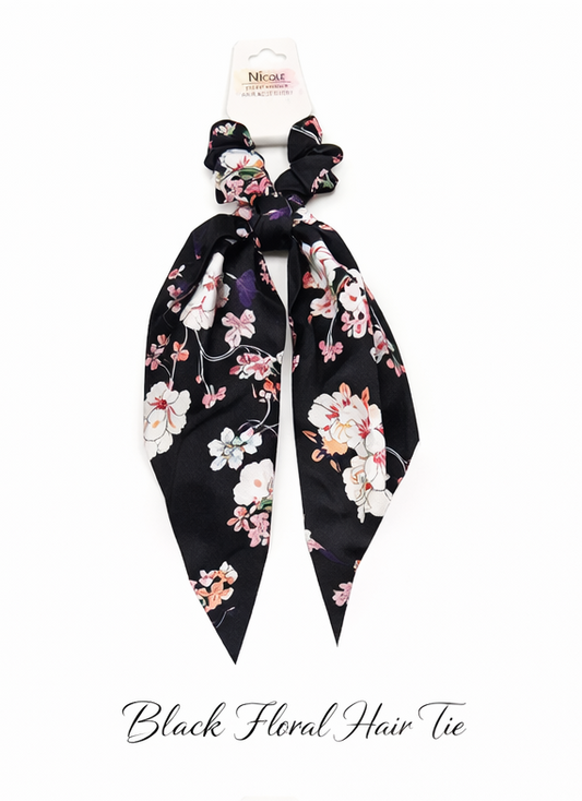 Satin Elegant Floral Long Tail Hair Scrunchie