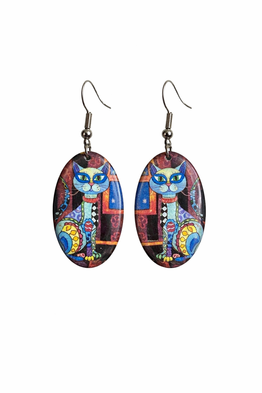 Boho Blue Cat Statement Earrings