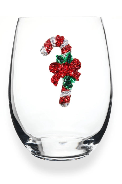 Candy Cane Christmas Holiday Jeweled Stemless Wine Glass