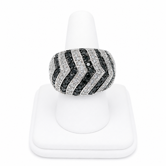 Sterling Silver Black & Clear Chevron Statement Ring