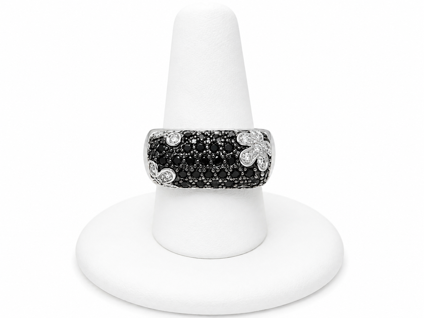 Sterling Silver Black Pavé Floral Statement Ring