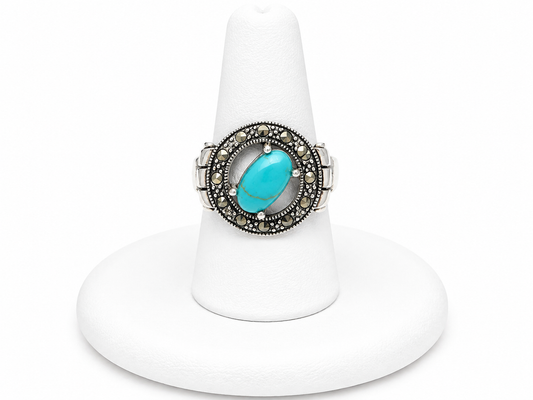Sterling Silver Turquoise & Marcasite Halo Ring