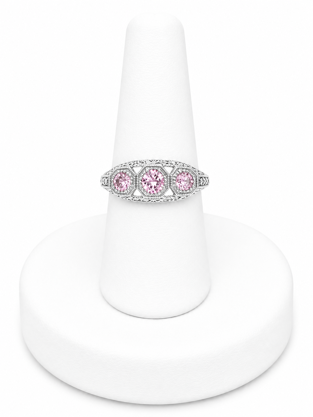 Sterling Silver Three-Stone Pink Ring