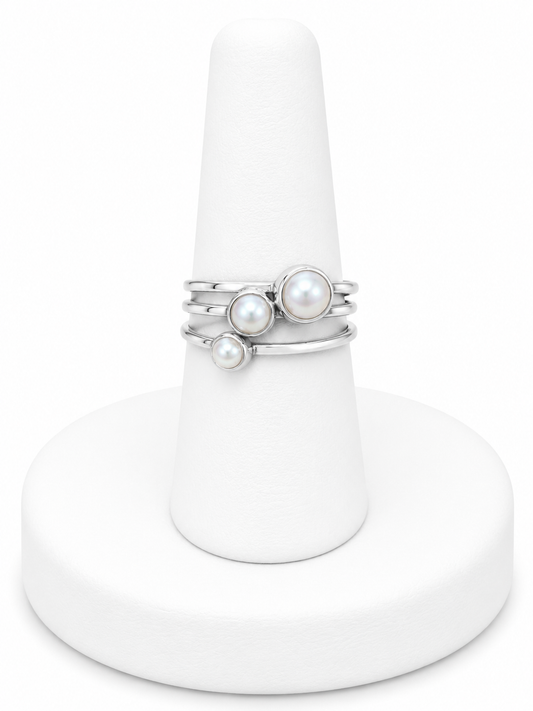 Sterling Silver Triple Pearl Ring
