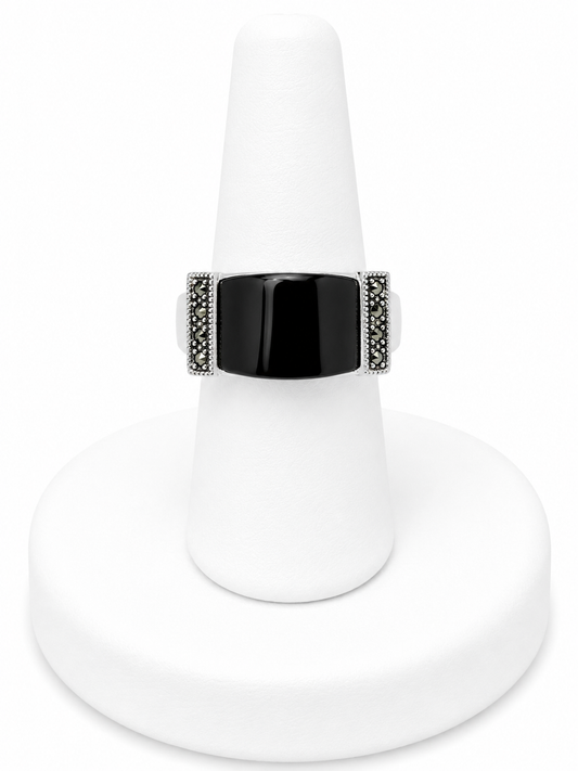Sterling Silver Black Onyx & Marcasite Ring