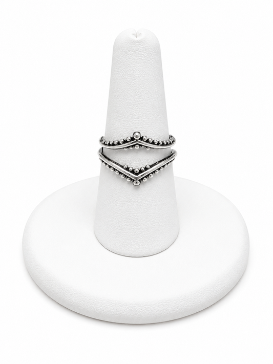 Beaded Double Chevron Ring