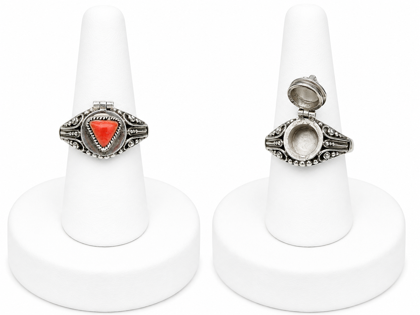 Sterling Silver Poison Ring with Coral Stone