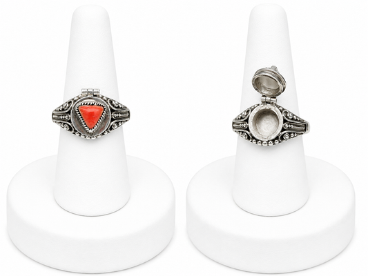 Sterling Silver Poison Ring with Coral Stone