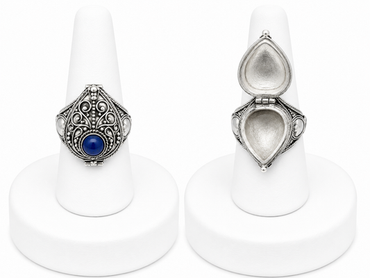 Sterling Silver Blue Stone Poison Ring