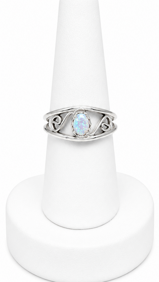 Sterling Silver Australian Opal Scroll Ring