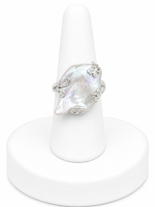 Sterling Silver Baroque Pearl Statement Ring