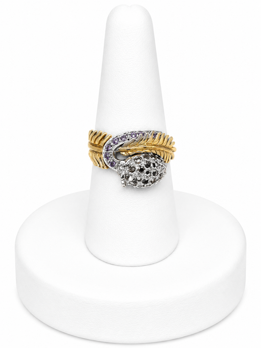 Sterling Silver Two-Tone Feather & Pavé Accent Ring