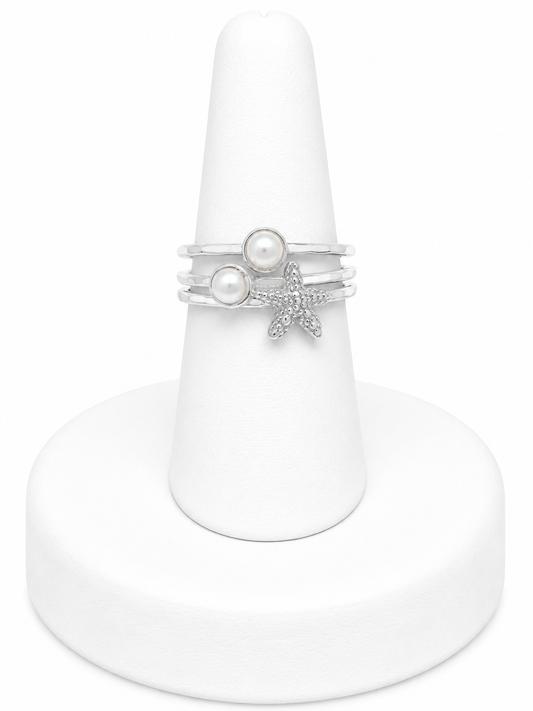 Sterling Silver Pearl & Starfish Ring