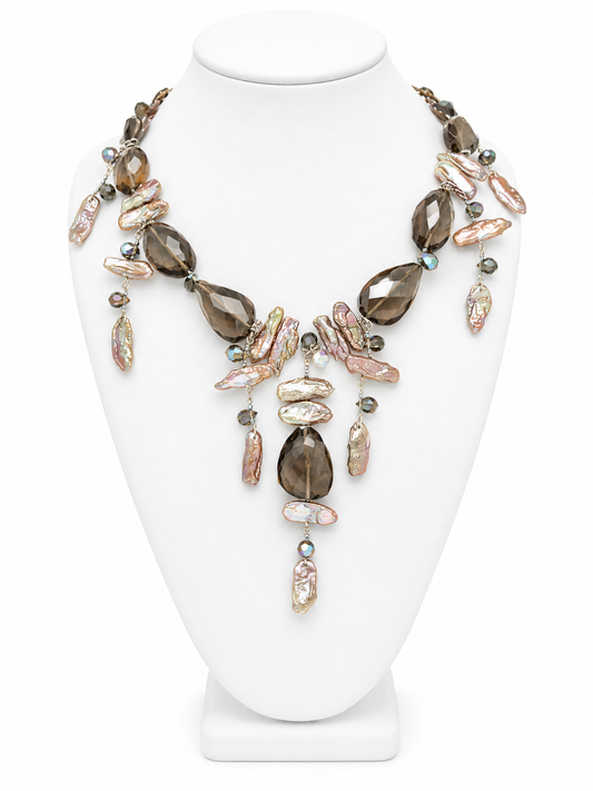 Smoky Quartz & Freshwater Pearl Statement Necklace